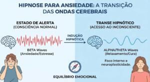 nfográfico comparativo entre hipnose clínica e hipnose de palco destacando o controle do paciente